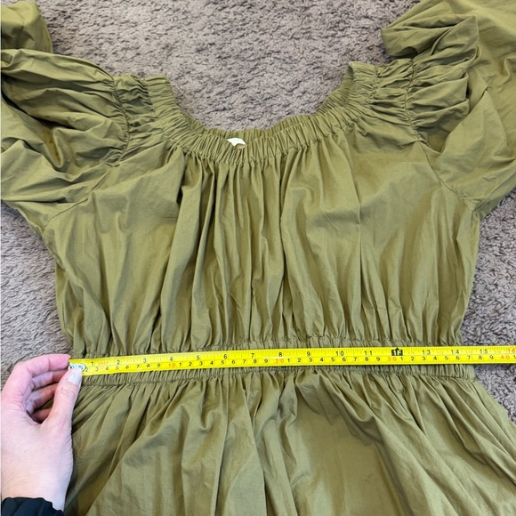 Ulla Johnson Martine Olive Green Fit Flare Puff Sleeve Off Shoulder 8 $325 - Picture 10 of 10
